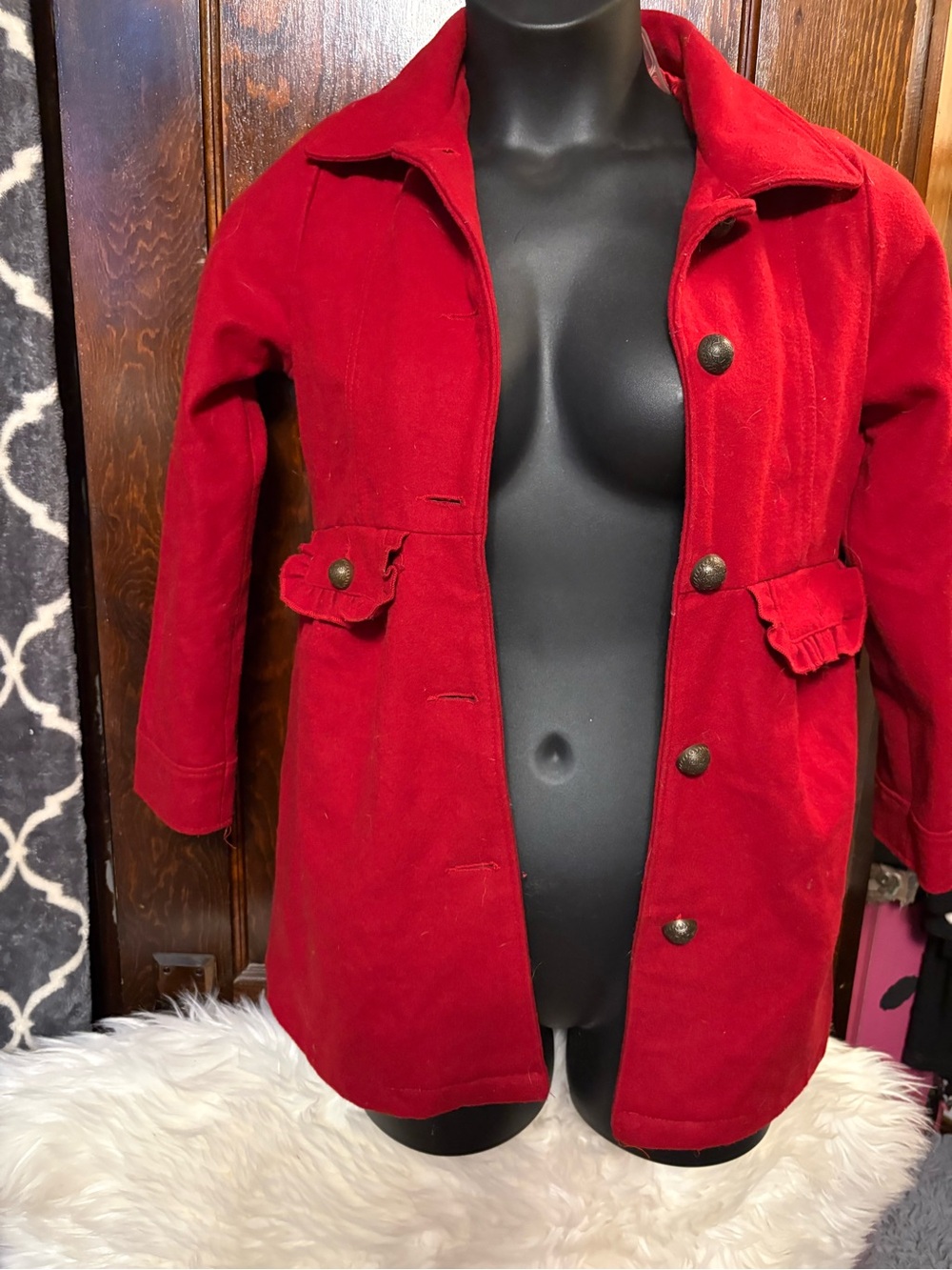 Red Girls Button-Front Coat - Classic Style